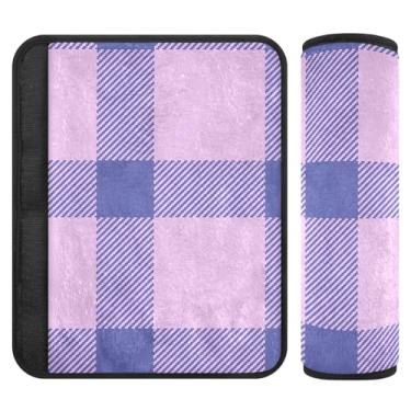Imagem de Linda capa de cinto de segurança infantil xadrez rosa lilás, 25 x 19 cm, pacote com 2, macia e confortável, capa de assento de carro infantil