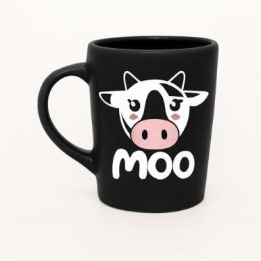 Imagem de Caneca Porcelana Premium Moo Vaquinha Preta 270ml | Design Moderno para Café e Chá