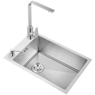Imagem de Pia de cozinha de tigela única de aço inoxidável, pia suspensa, pia de aço inoxidável, pia de cozinha, pia de bar, pia de estação de trabalho de fazenda (71 * 38 cm)