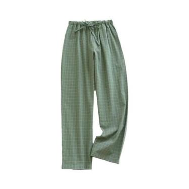 Imagem de Calças De Pijama De Algodão Xadrez Femininas Com Cintura Elástica E La