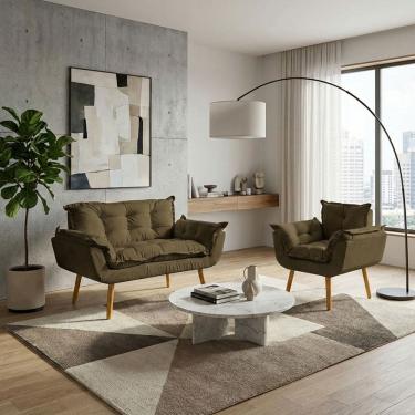 Imagem de Kit Namoradeira e Poltrona Decorativa Para Sala Recepção Manicure Consultório Alice Tecido Suede