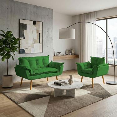 Imagem de Kit Namoradeira e Poltrona Decorativa Para Sala Recepção Manicure Consultório Alice Tecido Suede