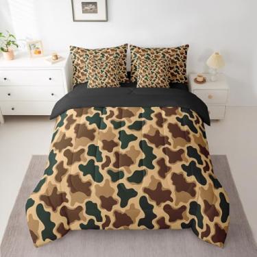 Imagem de Feelyou Jogo de cama de camuflagem para meninos e meninas, tamanho Queen, camuflado, 7 peças, para crianças, mulheres, homens, inclui edredom, jogo de lençol e fronhas, tema de caça, decoração de