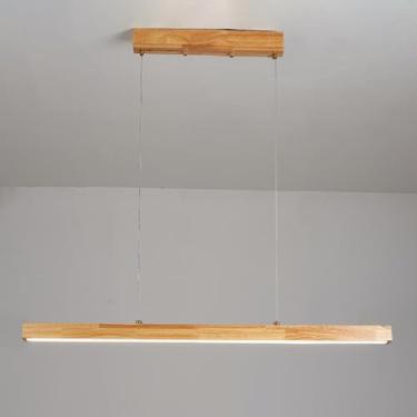 Imagem de Luminária pendente retangular de madeira com cúpulas de acrílico branco, lustres modernos de LED, luminárias de suspensão para sala de jantar, luminárias lineares ultrafinas.