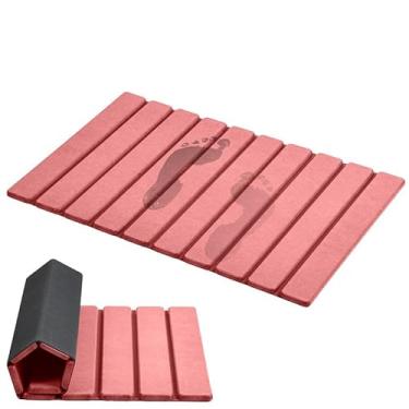 Imagem de AWW Tapete de banho dobrável de pedra, diatomita super absorvente, tapete antiderrapante de secagem rápida, compacto, vermelho claro