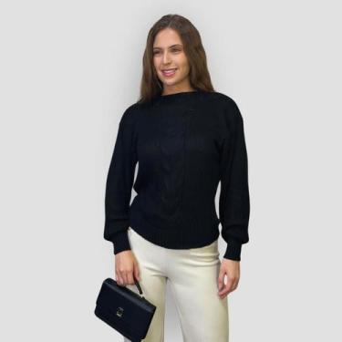 Imagem de Blusa Feminina Tricô Lã Trança Macia Casual Inverno Elegante - GIP ECO