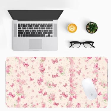 Imagem de Tapete de mesa com tema borboleta para mulheres, almofada grande de couro PU com base antiderrapante, tapete de teclado romântico de escritório para jogos e trabalho em casa, ideia de presente