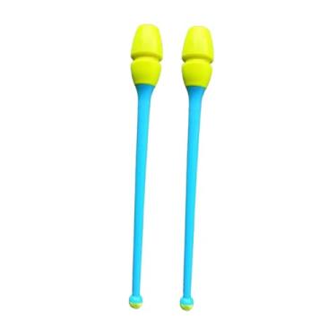 Imagem de oshhni 2x Bastões de Ginástica Rítmica com Cabeça de Borracha, Fáceis de Controlar, Portáteis, 45,5 cm (17,91 polegadas), para Prática e Apresentações, Amarelo E Azul