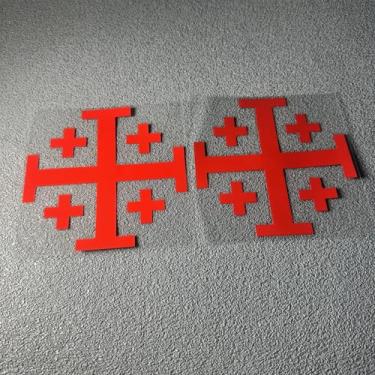 Imagem de DXYMOO Adesivo de cruz de Jerusalém, decalque de estilo de carro, cruzado, caderno, motocicleta, janela automática, gráfico, 2 peças (vermelho, 12 x 12 cm)