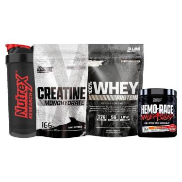 Imagem de Kit Whey 900g + Pré-treino + Creatina + Coqueteleira Nutrex-Unissex