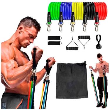 Imagem de Kit Elástico Extensor Resistente Funcional Com 11 Itens Treino Em Casa Fisioterapia-Unissex