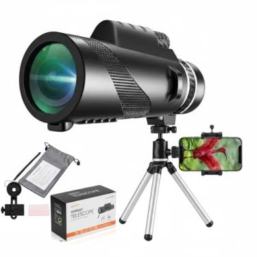Imagem de Telescópio 80 x 100 monóculos de alta potência para adultos de alta potência com adaptador de smartphone, telescópio, caça, vida selvagem, observação de pássaros, viagem, acampamento, trilha, preto