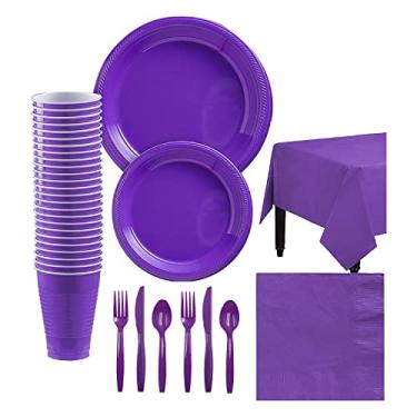 Imagem de Descartável para 20 Convidados Pratos de Papel Plástico Garfos Faca Colheres Copos Guardanapos Toalha Mesa Festas Festivais Aniversários Formaturas Pi