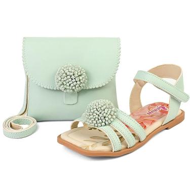 Imagem de Kit Sandália Esportiva Infantil Feminina Rasteira Menina Com Bolsa Verde/Brilho Mzkid-Feminino