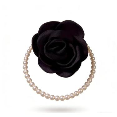 Imagem de Colar gargantilha feminina com pérola e rosa em camadas, colar de flores, multicamadas, pérola, declaração, baile, banquete, vestido de casamento, joia, One Size, Metal, Zircônia cúbica