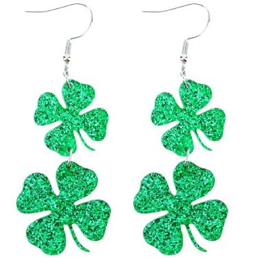 Imagem de Brincos femininos de trevo verde de trevo de São Patrício para Dia de São Patrício, brincos com glitter, acessórios irlandeses para o dia de São Patrício, Normal, Acrílico, Sem pedra preciosa
