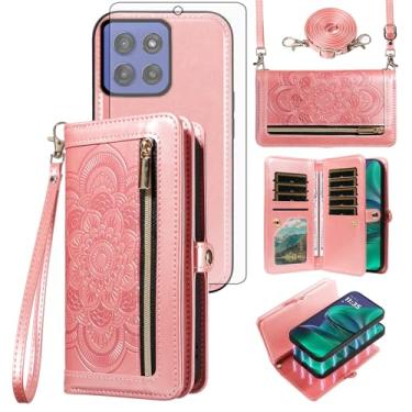 Imagem de Asuwish Capa de celular para Motorola Moto G Stylus 5G 2025 com zíper carteira destacável com protetor de tela de vidro temperado alça de pulso flor porta-cartão de crédito GStylus G5 XT2517-1