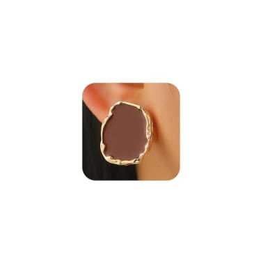 Imagem de Brincos quadrados vintage esmaltados pretos para mulheres, moda em dois tons, dourado, pingando, óleo, pingando, brinco, moderno, formal, estética, joia retangular, presentes, One Size, Metal, Sem