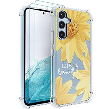 Imagem de Osophter Capa para Samsung Galaxy A54 5G para meninas e mulheres flor floral com 2 peças protetoras de tela de absorção de choque flexível TPU borracha capa de telefone para Samsung A54 5G (flor grande do sol)