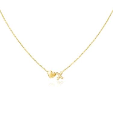 Imagem de Glimmerst Colar com inicial para mulheres, banhado a ouro 18 K, colar delicado com nome de ouro, pingente de coração minúsculo, colar com inicial, joia de ouro moderna, Small, Aço inoxidável, Sem