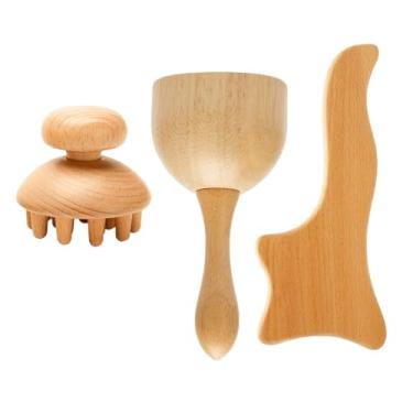 Imagem de Ferramentas de massagem para terapia de madeira anticelulite, rolo massageador de madeira, copo Gua Sha, kit de drenagem linfática (estilo s)