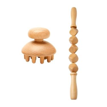 Imagem de Ferramentas de massagem para terapia de madeira anticelulite, rolo massageador de madeira, copo Gua Sha, kit de drenagem linfática (estilo u)
