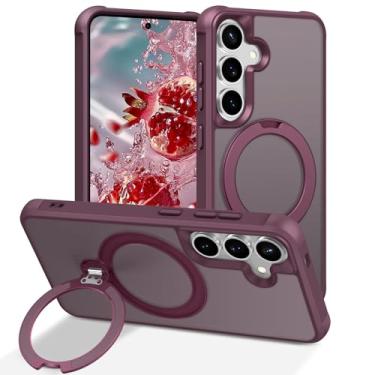 Imagem de PIXIU Capa para Samsung Galaxy S24/S25 com anel magnético invisível/suporte compatível com MagSafe, capa protetora de grau militar translúcida fosca para celular - vermelho vinho