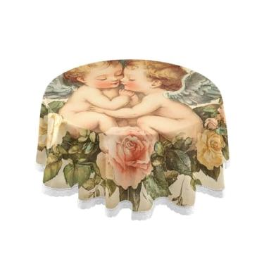 Imagem de Qilmy Toalha de mesa redonda de palmeira de treliça verde, 152 cm, resistente à água, à prova de derramamento, capa de mesa grande para jantar de reunião de família em ambientes internos e externos