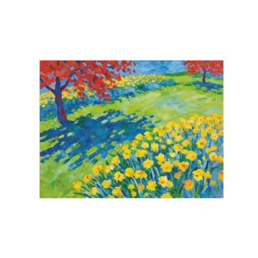 Imagem de Impressão em tela de parede de paisagem - árvore vermelha flores amarelas - pintura de decoração - imagens para sala de estar 60 x 80 cm 24 x 31 pol sem moldura