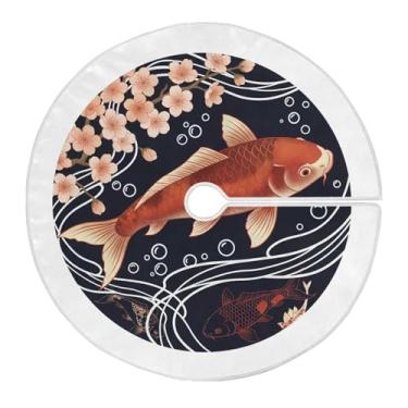 Imagem de Qilmy Linda saia de árvore de Natal de carpa vermelha 120 cm, de camurça, para árvore de Natal, adequada para ambientes internos e externos, festa, escritório, armário 65