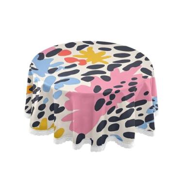 Imagem de Qilmy Toalha de mesa redonda de palmeira de treliça verde, 152 cm, resistente à água, à prova de derramamento, capa de mesa grande para jantar de reunião de família em ambientes internos e externos