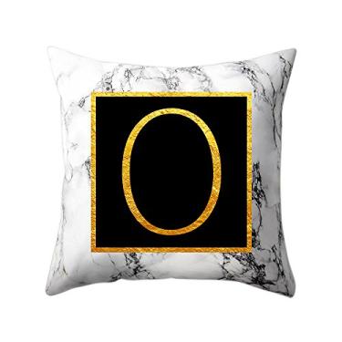 Imagem de Fronhas de Travesseiro com Padrão Mármore Branco e Letras do Alfabeto Ouro Moderno Super Macias Micro Pêssego para Sofá Cama Protector Almofada Decoração Casa Longo