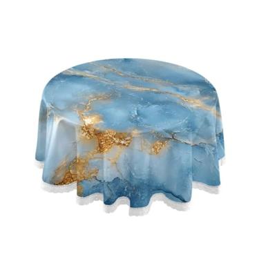 Imagem de Qilmy Toalha de mesa redonda de palmeira de treliça verde, 152 cm, resistente à água, à prova de derramamento, capa de mesa grande para jantar de reunião de família em ambientes internos e externos