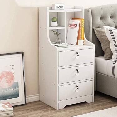 Imagem de Mesa de cabeceira de madeira independente prateleira de exibição com 3 gavetas cômoda para hall de entrada, sala de estar, escritório, livros, fotos, mesa de cabeceira digna