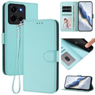 Imagem de Capa carteira para Motorola Moto Edge 70, capa fina de couro com compartimentos para cartões, alça de pulso e suporte, capa protetora à prova de choque para homens e mulheres (menta)