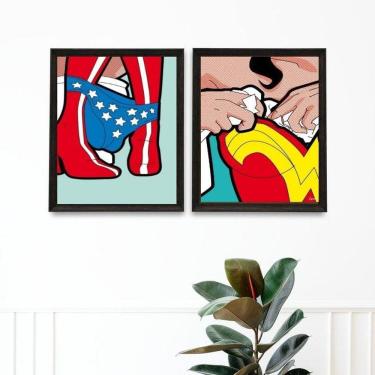 Imagem de Kit 2 Quadros Engraçados Banheiro Feminino 33X24Cm - Vidro