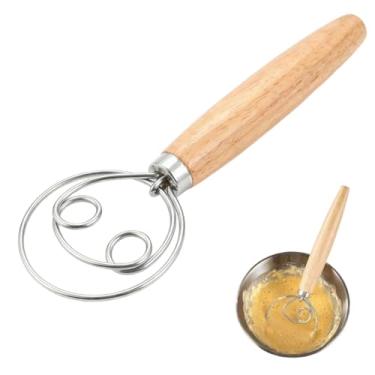 Imagem de Batedor de massa de aço inoxidável - Ferramenta de mistura portátil com cabo de madeira para assar