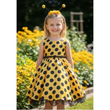 Imagem de Vestido Infantil Curto Fantasia Abelhinha Tiara Temática - Lele Infant