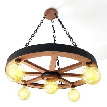 Imagem de Luminária Roda de Carroça 5 Bocal 65 cm - Kit 5 Peças