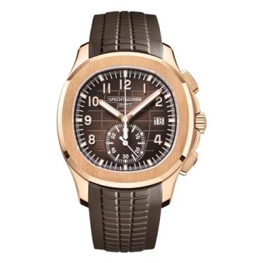 Imagem de Relógio de pulso masculino de quartzo analógico à prova d'água de 42 mm com pulseira de borracha luminosa à prova d'água, Botão dobrável em ouro rosa, Glamoroso
