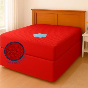 Imagem de Capa de colchão impermeável, proteção de quatro camadas, laterais em tela, fácil de limpar.(vermelho,Solteirão)