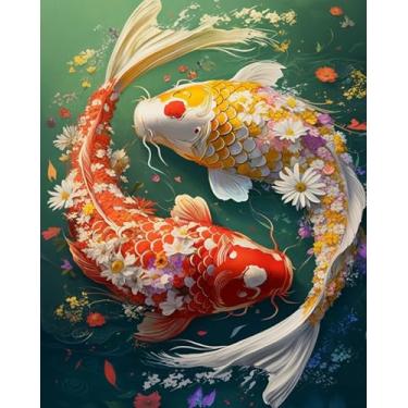 Imagem de Pintura DIY por número para adultos, Koi Fish Yinyang pintura por números, kits de pintura floral para adultos por números em tela, 40,6 x 50,8 cm, tintas por números para adultos iniciantes crianças