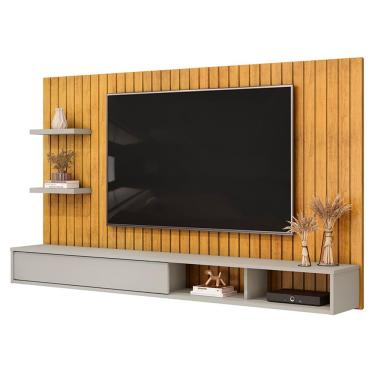 Imagem de Painel Ripado TV 60 Pol com Bancada Suspensa 179cm Joan D05 Cedro Bali - Lyam Decor