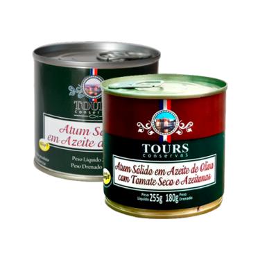 Imagem de Kit 2 Atum Sólido em Azeite Tours 255g: Puro, Tomate Seco