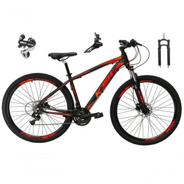 Imagem de Bicicleta Aro 29 Ksw Xlt 24v Câmbio Shimano Acera K7 Garfo Trava Freio A Disco - Preto-vermelho-laranja Tam.17