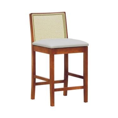 Imagem de Banqueta Média Pérola Madeira Maciça Com Telinha C- 62cm Altura - Amêndoa Corano Bege