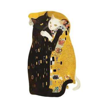 Imagem de Pôster Vintage Gato Klimt Kiss Em Tela - Arte De Parede Criativa Estil