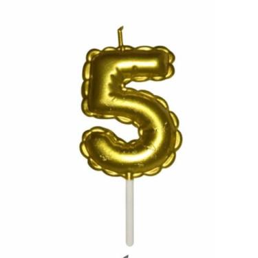 Imagem de Vela Renda Metalizada Numero 0 A 9 Dourado Balão 6cm Altura - Funlux, 