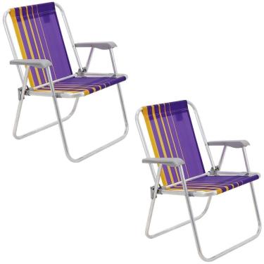 Imagem de Kit 02 Cadeiras De Praia Tramontina Samoa Alta Em Alumínio Com Assento Roxo E Amarelo 92900003