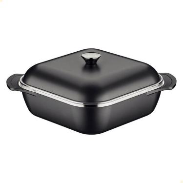 Imagem de Caçarola Quadrada Tramontina Lyon Em Alumínio Revestimento Starflon Preto Com Tampa 28 Cm 5,5l
